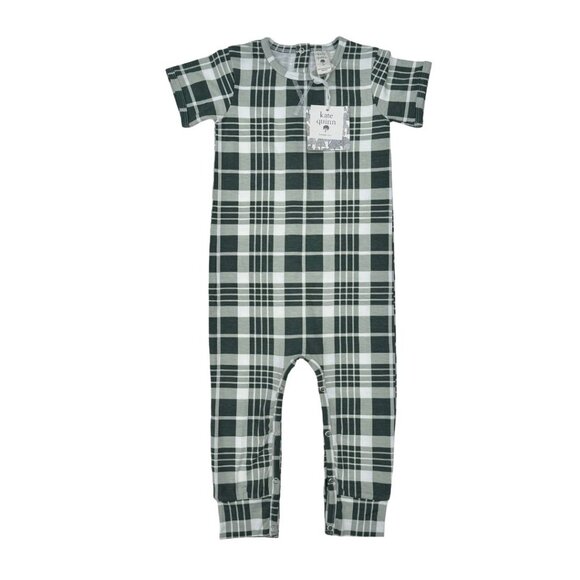 Kate Quinn NWT Footless Pajama Onesie | Green Plaid | Short Sleeve Bamboo | 2T - Picture 1 of 7
